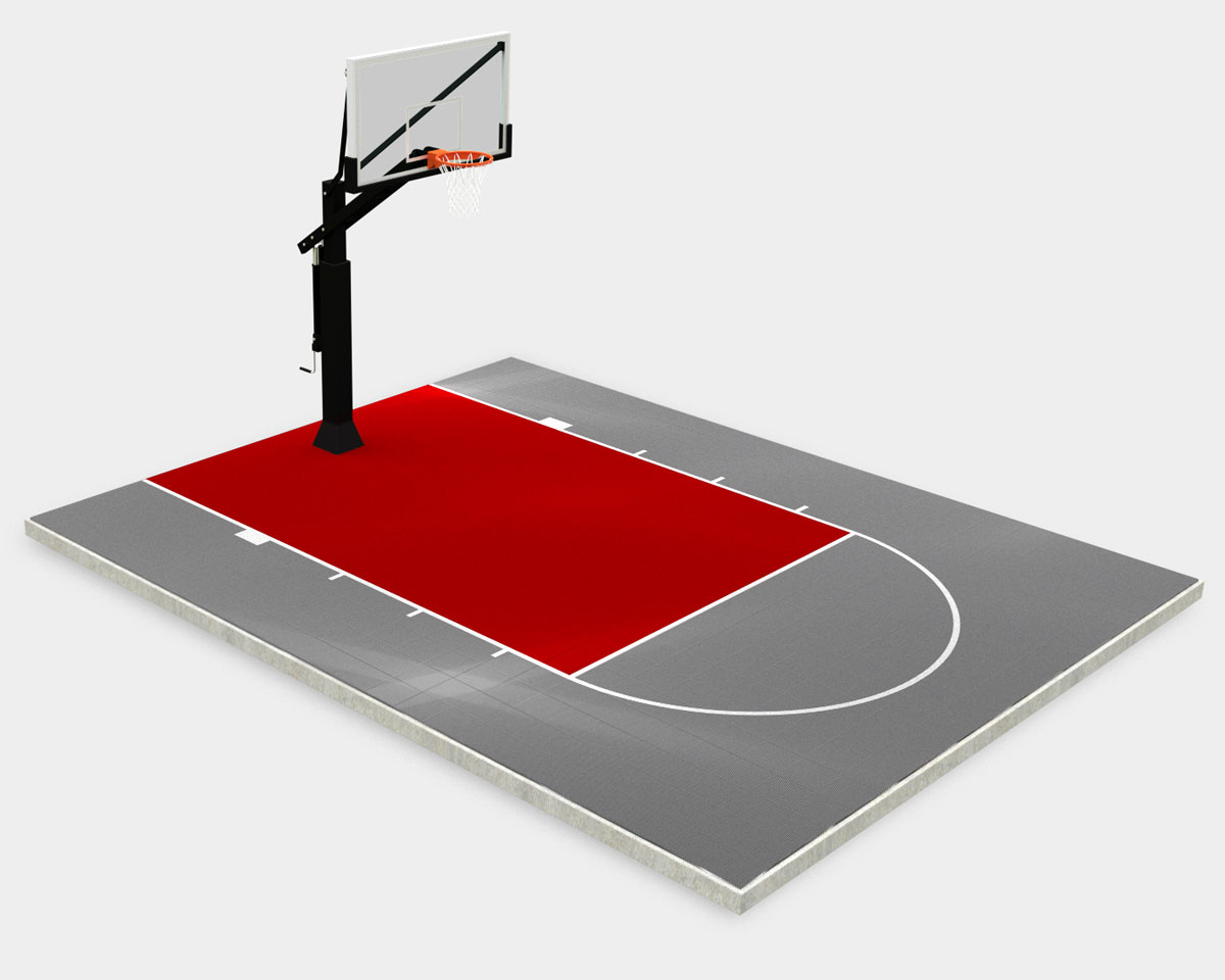 20' x 25' basketball court, gray with a red key and lines