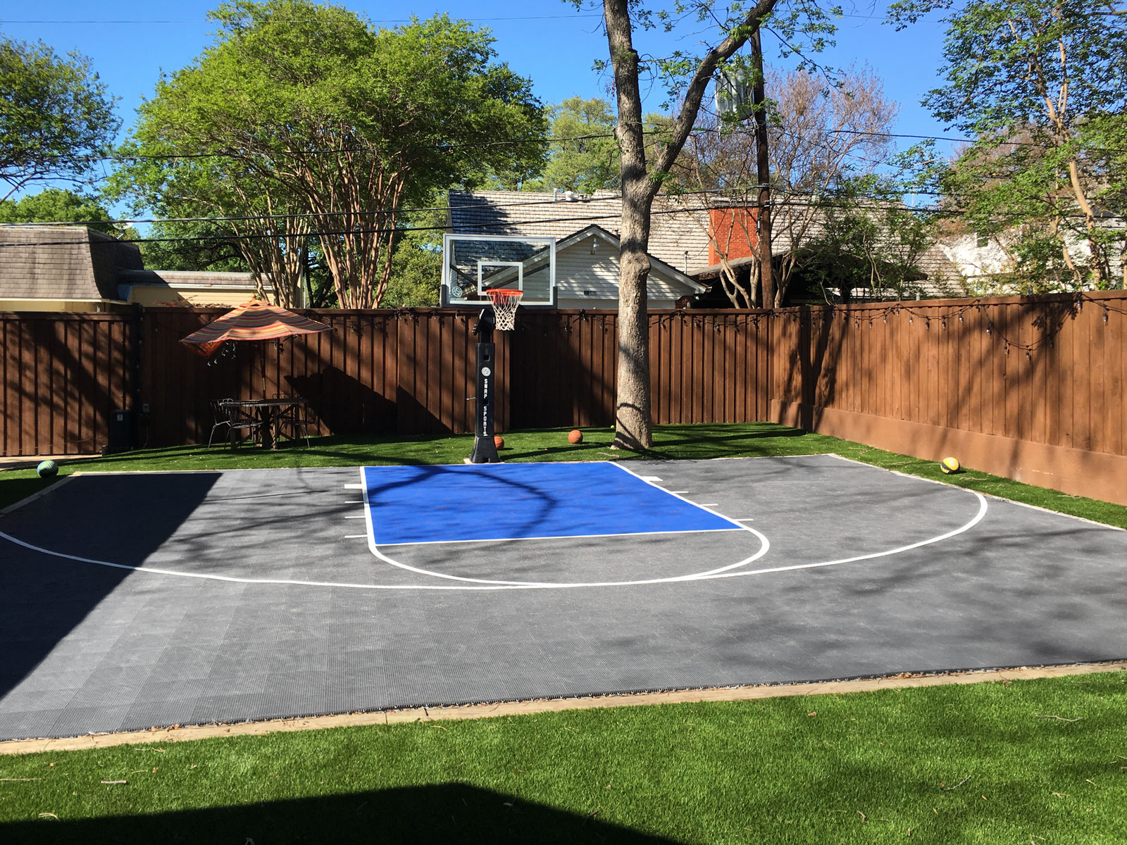 Basketball Half Court Dimensions Backyard - 50x30 Gray Blue 1