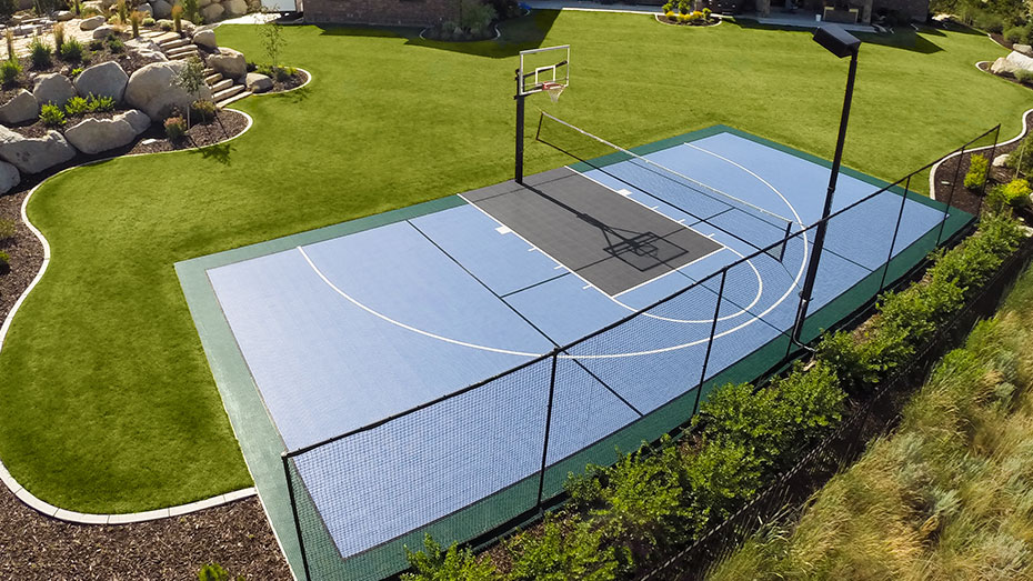 Hoop and net installed on a home basketball court